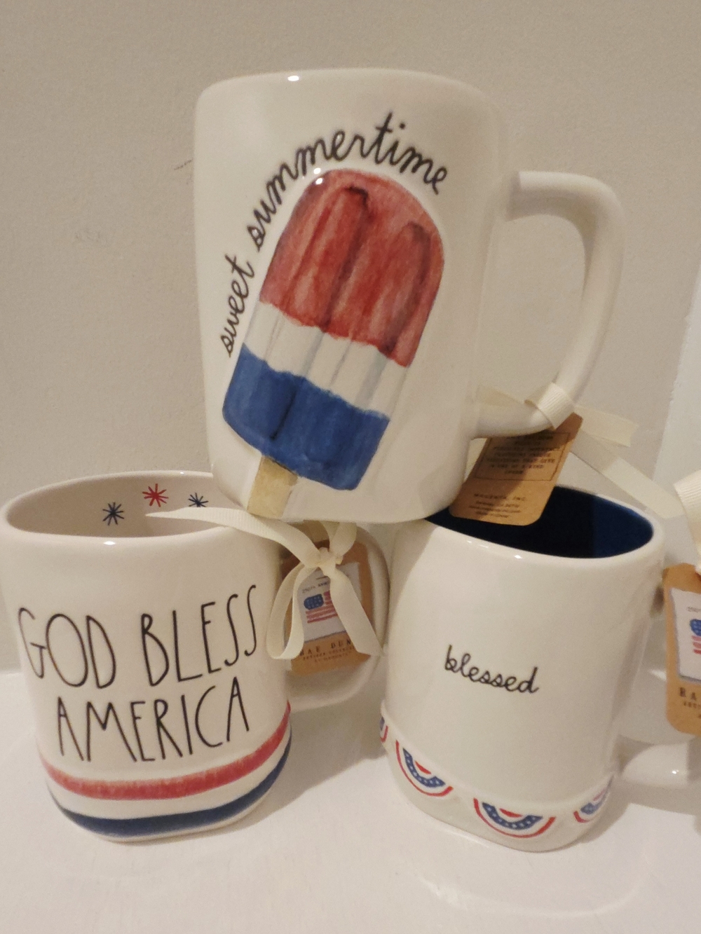 Rae Dunn Fourth Of July Patriotic Coffee Mug Bundle. 3mugs